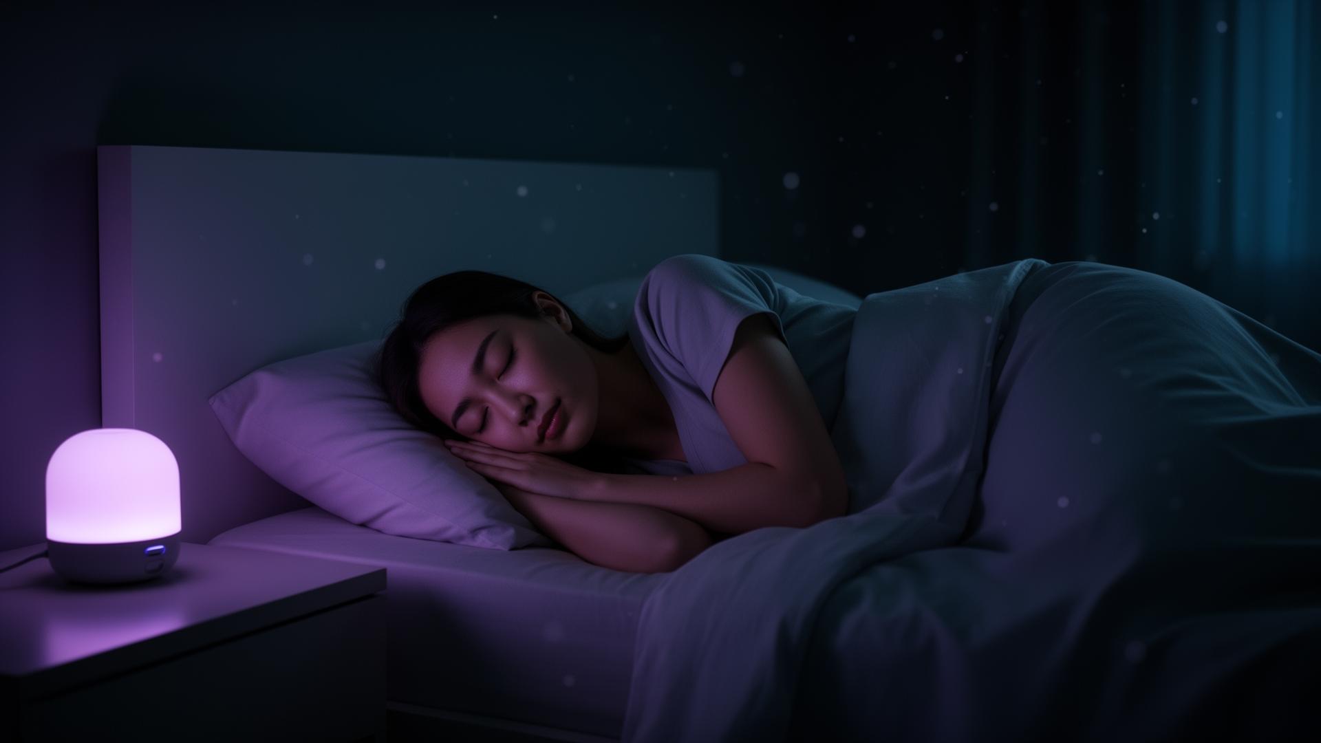 Person sleeping peacefully with ambient monitoring
